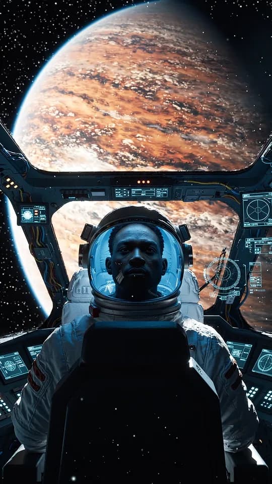 Cockpit above a planet