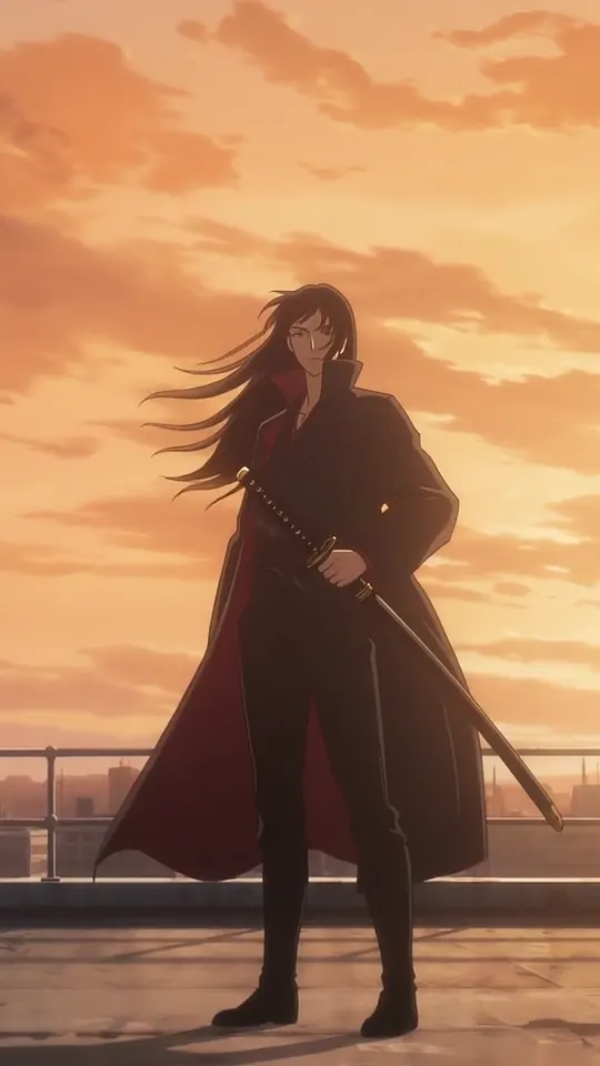 Anime: rooftop at sunset
