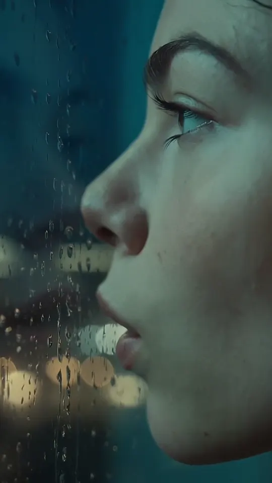 Face at a rainy window
