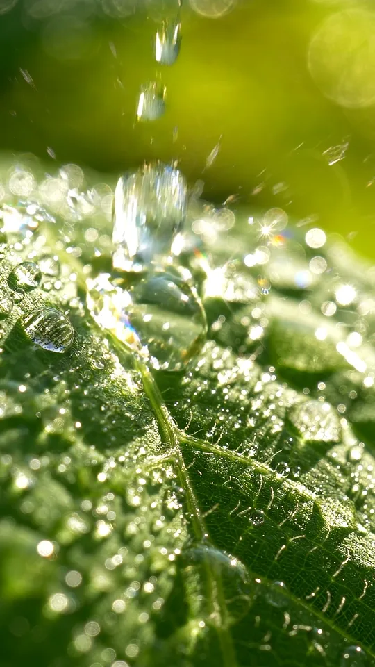 Macro: droplets on a leaf