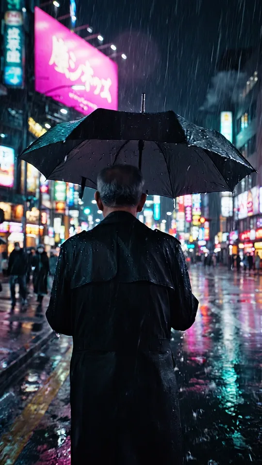 Neon street in the rain